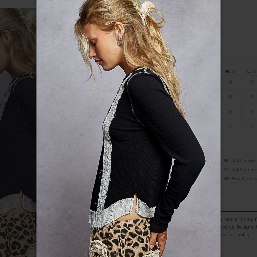 POL “ Tanya 2 “ POL Ribbed Knit with top with Eyelet Patch Detail - Picture 3 of 5